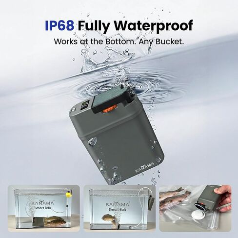 KANAMA IP68 Waterproof Fishing Aerator & Oxygen Pump for Live Bait, Portable Submersible Aerator with Air Stone, Fresh Catch Preservation, 2.5L/min, 38H Runtime for Minnow Bucket, Kayak & Ice Fishing in Saudi Arabia