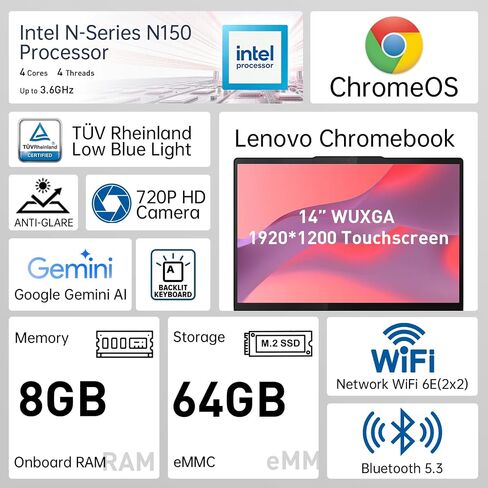 Lenovo Chromebook 14" WUXGA Touchscreen Laptop w/Intel 4-core CPU for Home in Saudi Arabia