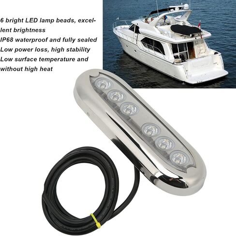 Boat Underwater Light, 12V 24V 6 LED Marine Submersible Lamp IP68 Hull Light for Ships Yachts Motorboats (White Light) in Saudi Arabia