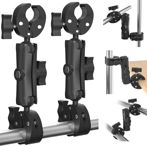 Super Double Clamp Mount Umbrella Camera Pole Clamp Holder 1 Pack,360° Magic Socket Arm Ball Head for Umbrella Chair Clip, Photo Studio Light Stand,Cross Bar,Stroller,Flag Holder Mount in Saudi Arabia