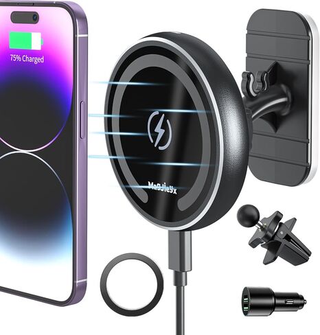 Magjieyx for Magsafe Car Mount Wireless Charger Magnetic Fast Charging Compatible with iPhone 17,16,15,14,13,Pro Max,Mini,Magsafe Case, Air Vent and Stick On Dashboard Car Phone Holder in Saudi Arabia