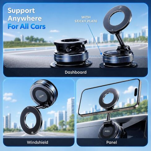 MUSEL Magnetic Car Phone Holder for MagSafe, Vacuum Mount for iPhone 17-12 in Saudi Arabia
