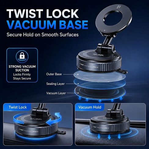 MUSEL Magnetic Car Phone Holder for MagSafe, Vacuum Mount for iPhone 17-12 in Saudi Arabia