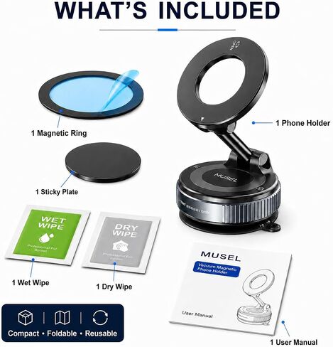 MUSEL Magnetic Car Phone Holder for MagSafe, Vacuum Mount for iPhone 17-12 in Saudi Arabia
