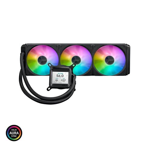 ASUS Prime LC ARGB LCD All-in-one CPU Liquid Cooler with Sharp Screen showcasing CPU & GPU Information with Different Background, high-Performance Pump, Daisy-chainable Fans, 6 Year Warranty in Saudi Arabia