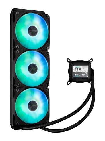 ASUS Prime LC ARGB LCD All-in-one CPU Liquid Cooler with Sharp Screen showcasing CPU & GPU Information with Different Background, high-Performance Pump, Daisy-chainable Fans, 6 Year Warranty in Saudi Arabia