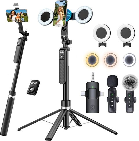 Content Creator Essentials Vlogging Kit, Magnetic Tripod & 2 Lights 2 Mics in Saudi Arabia