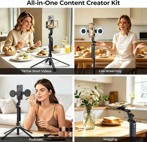 Content Creator Essentials Vlogging Kit, Magnetic Tripod & 2 Lights 2 Mics in Saudi Arabia