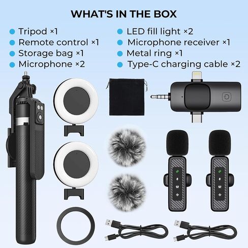 Content Creator Essentials Vlogging Kit, Magnetic Tripod & 2 Lights 2 Mics in Saudi Arabia