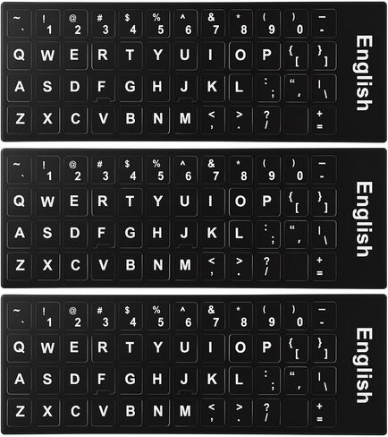 3Pcs Keyboard Letter Stickers, Keyboard Letters Replacement Stickers English Computer Keyboards Sticker with Black Background and White Lettering for PC Computer Laptop Desktop-English in Saudi Arabia