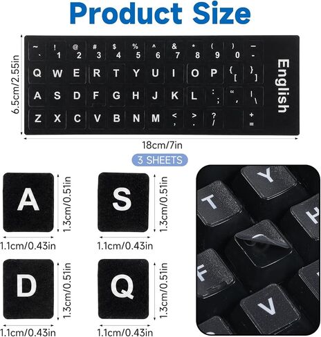 3Pcs Keyboard Letter Stickers, Keyboard Letters Replacement Stickers English Computer Keyboards Sticker with Black Background and White Lettering for PC Computer Laptop Desktop-English in Saudi Arabia