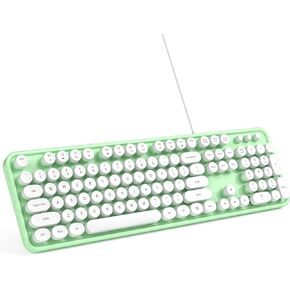MOWUX Computer Keyboard Wired, Plug and Play USB Retro Round Typewriter Keyboard, Full Size Wired Keyboard with Foldable Stands for Laptop and Office PC- Blue Gradient in Saudi Arabia