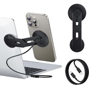 Laptop Phone Holder, Magnetic Phone Stand 15W Fast Wireless Charger for MagSafe for iPhone 17/16/15/14/13/12 & All Phones for Tesla (Black) in Kuwait