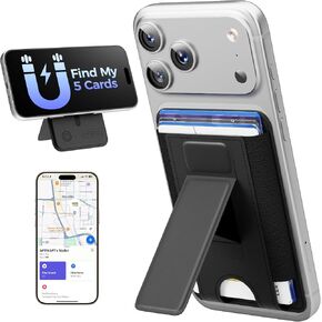 for MagSafe Wallet, Works with Apple Find My, 5-Card RFID Holder with Stand Also Grip, Strong Magnetic Wallet for iPhone 17/16/15/14/13/12 Pro Max Air Plus, Wireless Charging, Black in Saudi Arabia
