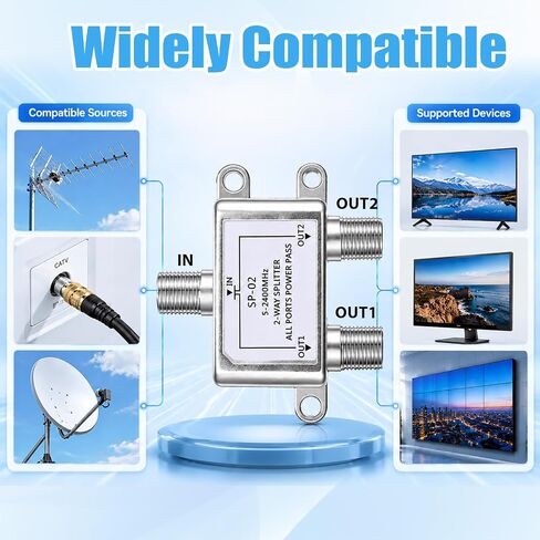 Coax Splitter 2 Way, Coaxial Cable Splitter 5-2400mhz, RG6 Compatible, Digital Cable Splitters 2 Way Internet and TV, CATV Antenna System in Saudi Arabia