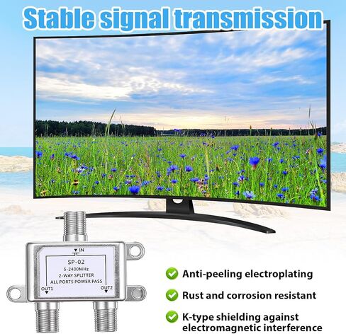 Coax Splitter 2 Way, Coaxial Cable Splitter 5-2400mhz, RG6 Compatible, Digital Cable Splitters 2 Way Internet and TV, CATV Antenna System in Saudi Arabia