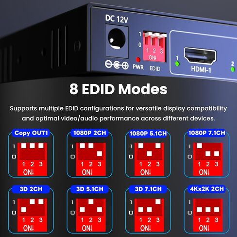 Uncompressed 4K HDMI Splitter 1 in 8 Out with 8 EDID Modes Splitter 1x8 in Saudi Arabia