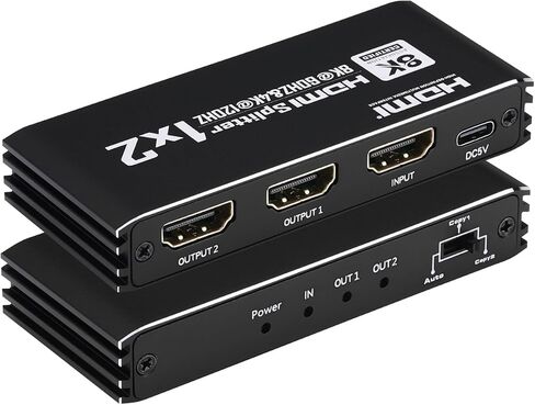 8K@60Hz HDMI Splitter 1 in 2 Out, 1x2 HDMI 2.1 Splitter Support 4K@120Hz, 1080P@240Hz VRR HDCP2.3 HDR HDR10 48Gbps EDID Dolby Atmos 7.1ch, Only Duplicate/Mirror Screens Not Extend in Saudi Arabia
