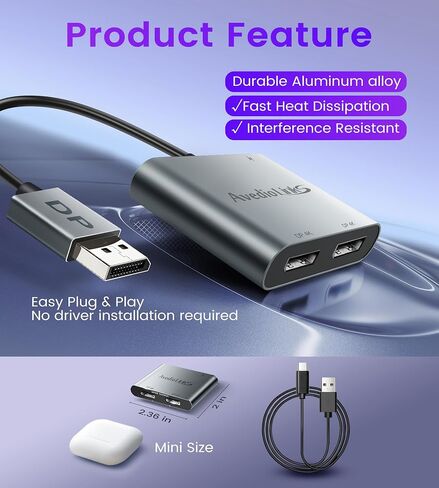 Displayport to Dual Displayport Splitter Adapter 4K@60Hz, DP 1.4 Splitter Adapter 1 in 2 Out SST/MST Extended Display Compatible with PC, Laptop,Graphics,PC in Saudi Arabia