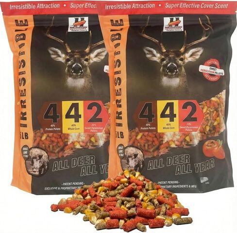Herron Outdoors 4-4-2 حبيبات البروتين بنكهة البرسيمون، والذرة الكاملة والأصلية - جاذبات الغزلان للغزلان ذات الذيل الأبيض وطعم محسن للأعلاف لجميع الصيادين في جميع المواسم - 5 رطل in Saudi Arabia
