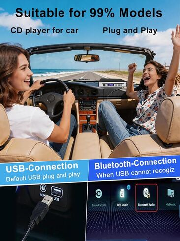 CD Player for Car Audio,External Portable Car CD Player with Bluetooth and USB Connection,for Laptop Desktop TV Computer Android 4.4 and Above Navigation with Plug and Play in Saudi Arabia