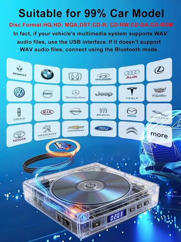 CD Player for Car Audio,External Portable Car CD Player with Bluetooth and USB Connection,for Laptop Desktop TV Computer Android 4.4 and Above Navigation with Plug and Play in Saudi Arabia