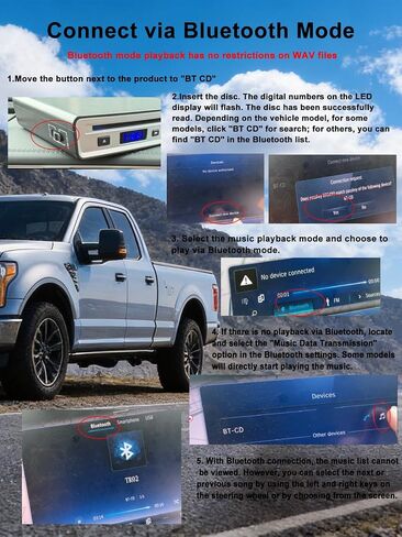 CD Player for Car Audio,External Portable Car CD Player with Bluetooth and USB Connection,for Laptop Desktop TV Computer Android 4.4 and Above Navigation with Plug and Play in Saudi Arabia