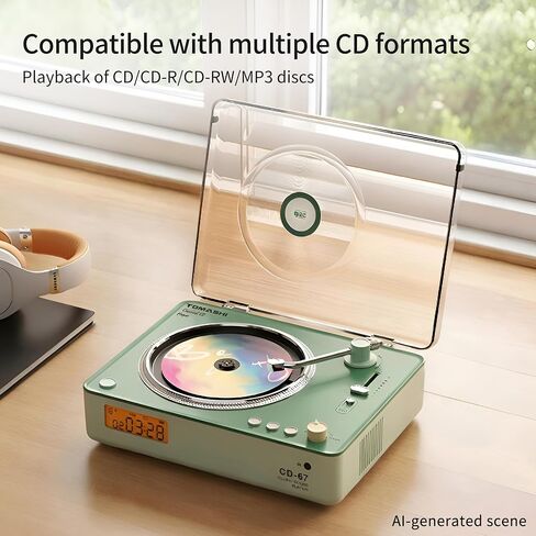 TOMASHI CD Player Portable with HiFi Speakers, Bluetooth Transmitter & Receiver, Retro Rechargeable Desktop Music Player for Home with Remote, USB/TF/AUX, Festival Gift Green in Saudi Arabia