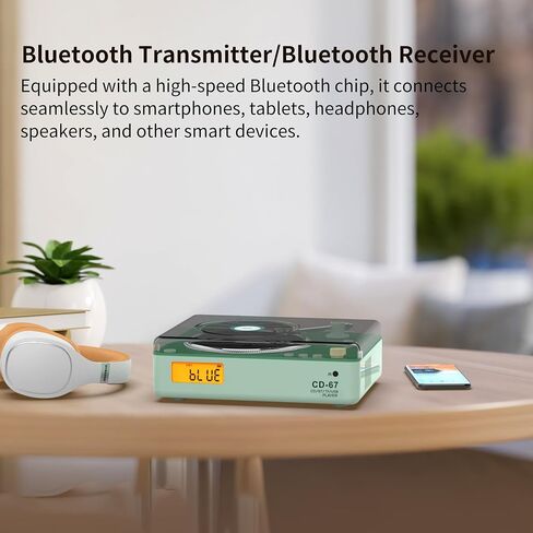 TOMASHI CD Player Portable with HiFi Speakers, Bluetooth Transmitter & Receiver, Retro Rechargeable Desktop Music Player for Home with Remote, USB/TF/AUX, Festival Gift Green in Saudi Arabia