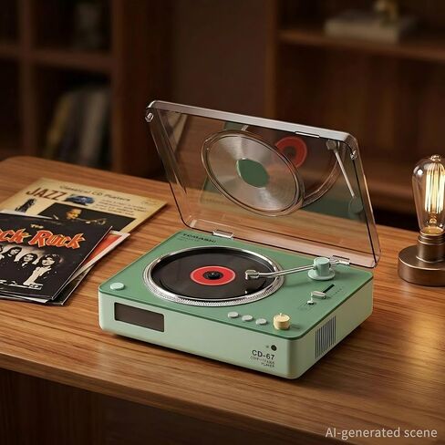 TOMASHI CD Player Portable with HiFi Speakers, Bluetooth Transmitter & Receiver, Retro Rechargeable Desktop Music Player for Home with Remote, USB/TF/AUX, Festival Gift Green in Saudi Arabia