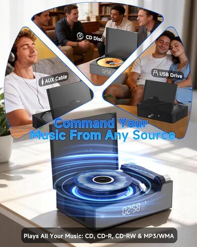 CD Player Portable with Bluetooth for Home Desktop, Dual Stereo Speakers, FM Radio, 3600Mah Battery, Remote Control & LED Display, MP3/WAV Retro Disc Player, Nostalgic Decor Gift, Support USB/AUX in Saudi Arabia