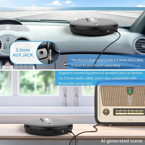 مشغل أقراص مضغوطة محمول من توماشي مزود بتقنية البلوتوث، ومشغل أقراص مضغوطة Walkman مع سماعات أذن، وحماية ضد التخطي لمدة 40 ثانية، وصوت ستيريو، ومدخل AUX، يعمل بالبطارية وطاقة USB للسيارة والمنزل والسفر in Saudi Arabia
