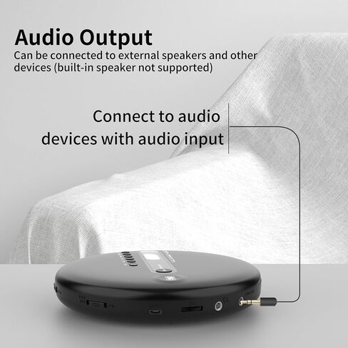 مشغل أقراص مضغوطة محمول من توماشي مزود بتقنية البلوتوث، ومشغل أقراص مضغوطة Walkman مع سماعات أذن، وحماية ضد التخطي لمدة 40 ثانية، وصوت ستيريو، ومدخل AUX، يعمل بالبطارية وطاقة USB للسيارة والمنزل والسفر in Saudi Arabia