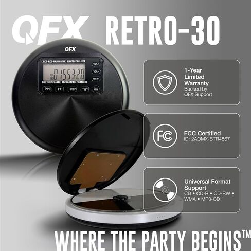 QFX Portable CD Player with Bluetooth and Built-in Speaker, RETRO-30 in Saudi Arabia