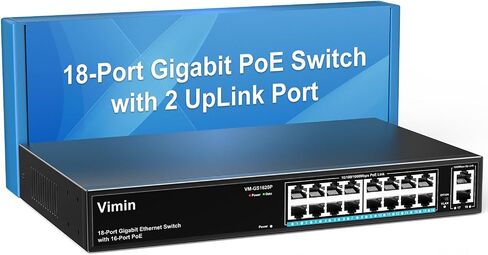 24 Port Gigabit PoE Switch with 2 Uplink Gigabit Ports, VIMIN 26 Port Unmanaged PoE Ethernet Switch with 320W Power, Support IEEE802.3af/at, VLAN, Metal Housing, 19 inch Rack-Mount, Plug and Play in Saudi Arabia