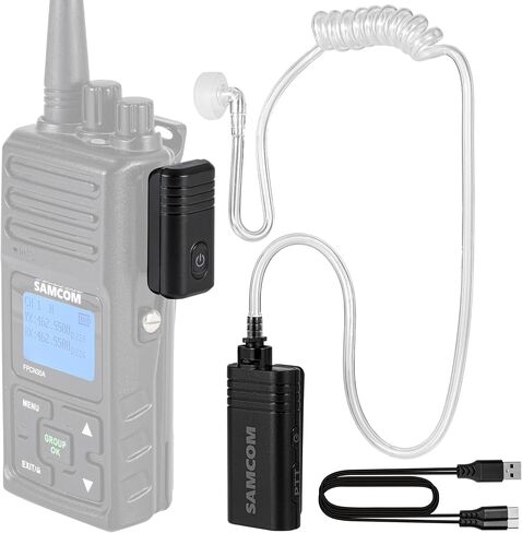 SAMCOM BTEAR01 Wireless Earpiece with Clear Airtube Tube 2 Pin Dongle for Two-Way Radios, FPCN30A/FPCN10A Wireless Headset Earphone with Mic 2-Pin K Plug, Radio NOT Included in Saudi Arabia