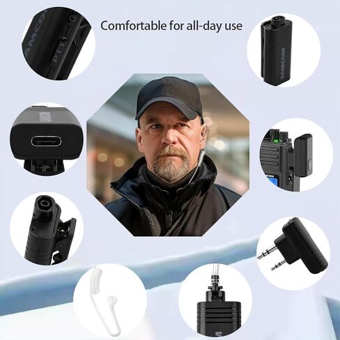 SAMCOM BTEAR01 Wireless Earpiece with Clear Airtube Tube 2 Pin Dongle for Two-Way Radios, FPCN30A/FPCN10A Wireless Headset Earphone with Mic 2-Pin K Plug, Radio NOT Included in Saudi Arabia