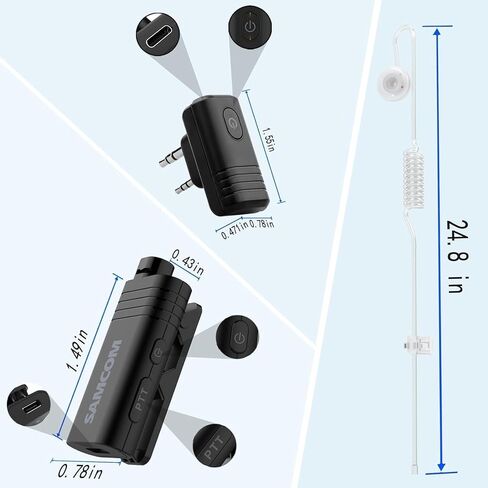 SAMCOM BTEAR01 Wireless Earpiece with Clear Airtube Tube 2 Pin Dongle for Two-Way Radios, FPCN30A/FPCN10A Wireless Headset Earphone with Mic 2-Pin K Plug, Radio NOT Included in Saudi Arabia