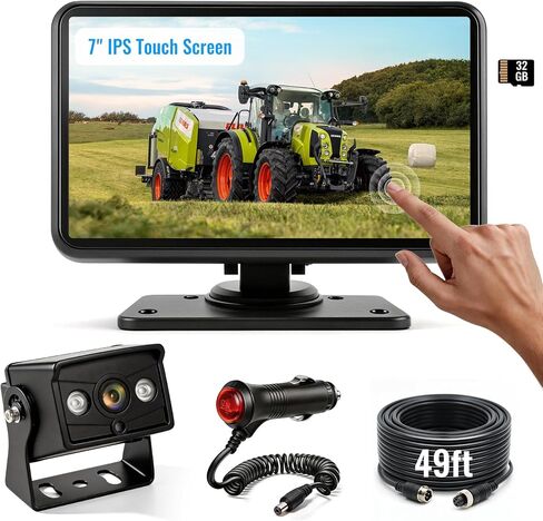 1080P Wired Backup Camera System for Skid Steer, 7" DVR IPS Touchscreen with AHD IP69K Water/Dust Proof Rear Camera, Vibration-Proof 20G for Hitching, Farm Work, UTV, Tractor, Truck, Combine in Saudi Arabia