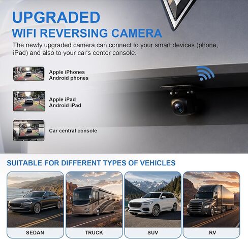 WiFi Backup Camera for Car, HD 720P Rear View Camera, 120-Degree Wide Angle Night Vision Reverse Camera with Metal Housing, IP69-Rated, for Cars, Trucks, SUVs and RVs in Saudi Arabia
