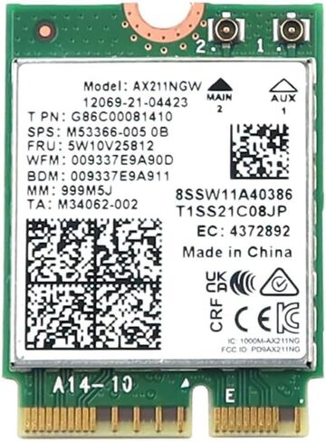 Intel AX211NGW Wi-Fi 6E Laptop Mobile Wireless Card: Tri-Band (2.4/5/6GHz), 2.4Gbps max Speed, Bluetooth 5.3, M.2 2230 CNVio2, MU-MIMO, OFDMA, Miracast. Support for Windows, Linux and Chrome. in Saudi Arabia