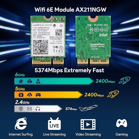 Intel AX211NGW Wi-Fi 6E Laptop Mobile Wireless Card: Tri-Band (2.4/5/6GHz), 2.4Gbps max Speed, Bluetooth 5.3, M.2 2230 CNVio2, MU-MIMO, OFDMA, Miracast. Support for Windows, Linux and Chrome. in Saudi Arabia