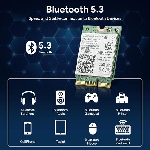 Intel AX211NGW Wi-Fi 6E Laptop Mobile Wireless Card: Tri-Band (2.4/5/6GHz), 2.4Gbps max Speed, Bluetooth 5.3, M.2 2230 CNVio2, MU-MIMO, OFDMA, Miracast. Support for Windows, Linux and Chrome. in Saudi Arabia
