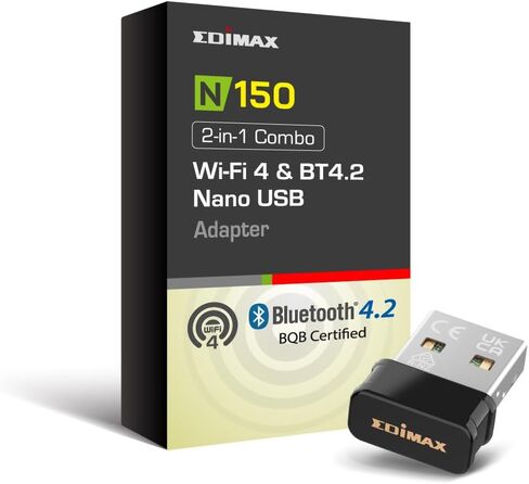 Edimax 2-in-1 Wi-Fi 4 802.11n N150 + Bluetooth Low Energy (BLE) 4.0 Combination Adapter for PC, Wireless Nano USB Adapter Dongle, 150Mbps, Windows 11 Plug-n-Play, EW-7611ULB *Check Out V2 for BT 4.2 in Saudi Arabia
