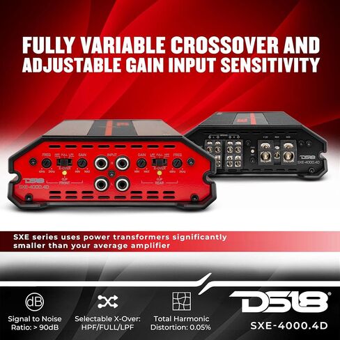 DS18 SXE-4000.4D/RD Car Amplifier Stereo Full-Range Class D 4-Channel 275x4 RMS @4 OHM 4000 Watts - Powerful and Compact Amp for Speakers in Car Audio System (Renewed), RED in Saudi Arabia