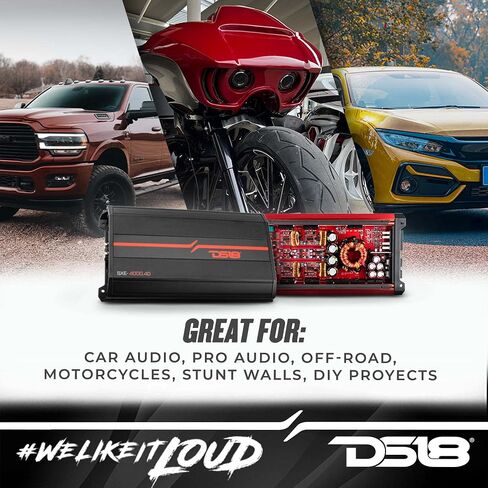 DS18 SXE-4000.4D/RD Car Amplifier Stereo Full-Range Class D 4-Channel 275x4 RMS @4 OHM 4000 Watts - Powerful and Compact Amp for Speakers in Car Audio System (Renewed), RED in Saudi Arabia
