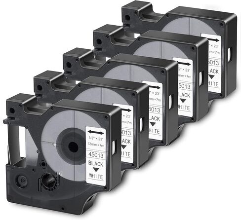 شريط صانع الملصقات لشريط ملصقات DYMO D1 45013 S0720530، استبدال شريط الملصقات المتوافق، أسود على أبيض، 1/2 بوصة × 23 بوصة لـ DYMO LabelManager 160 210D 280 360D، 5 عبوات in Kuwait