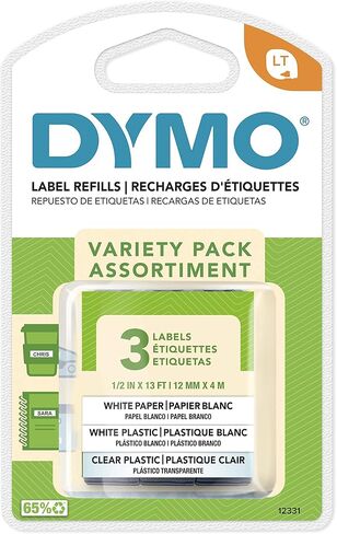 DYMO LT Labels Variety Pack 1/2-Inch x 13-Foot Rolls Black Print 3 Rolls for LetraTag Label Makers in Saudi Arabia