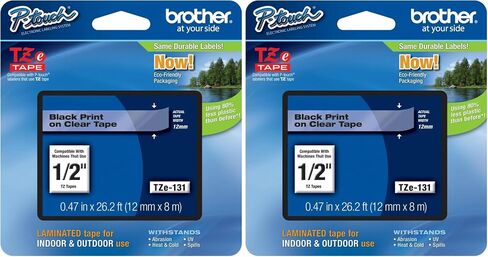 شريط Brother الأصلي P-touch TZE-131، شريط P-touch قياسي مصفح 1/2 بوصة (0.47 بوصة)، أسود على شفاف، مثالي للاستخدام الداخلي أو الخارجي، مقاوم للماء، 26.2 قدم (8 متر)، عبوة واحدة in Kuwait