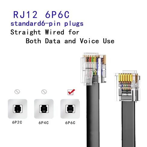 3 Pack RJ12 Cable Phone Cord, 6P6C Male to Male, Straight Wired, for Data and Voice Use, Black 3.3FT in Saudi Arabia